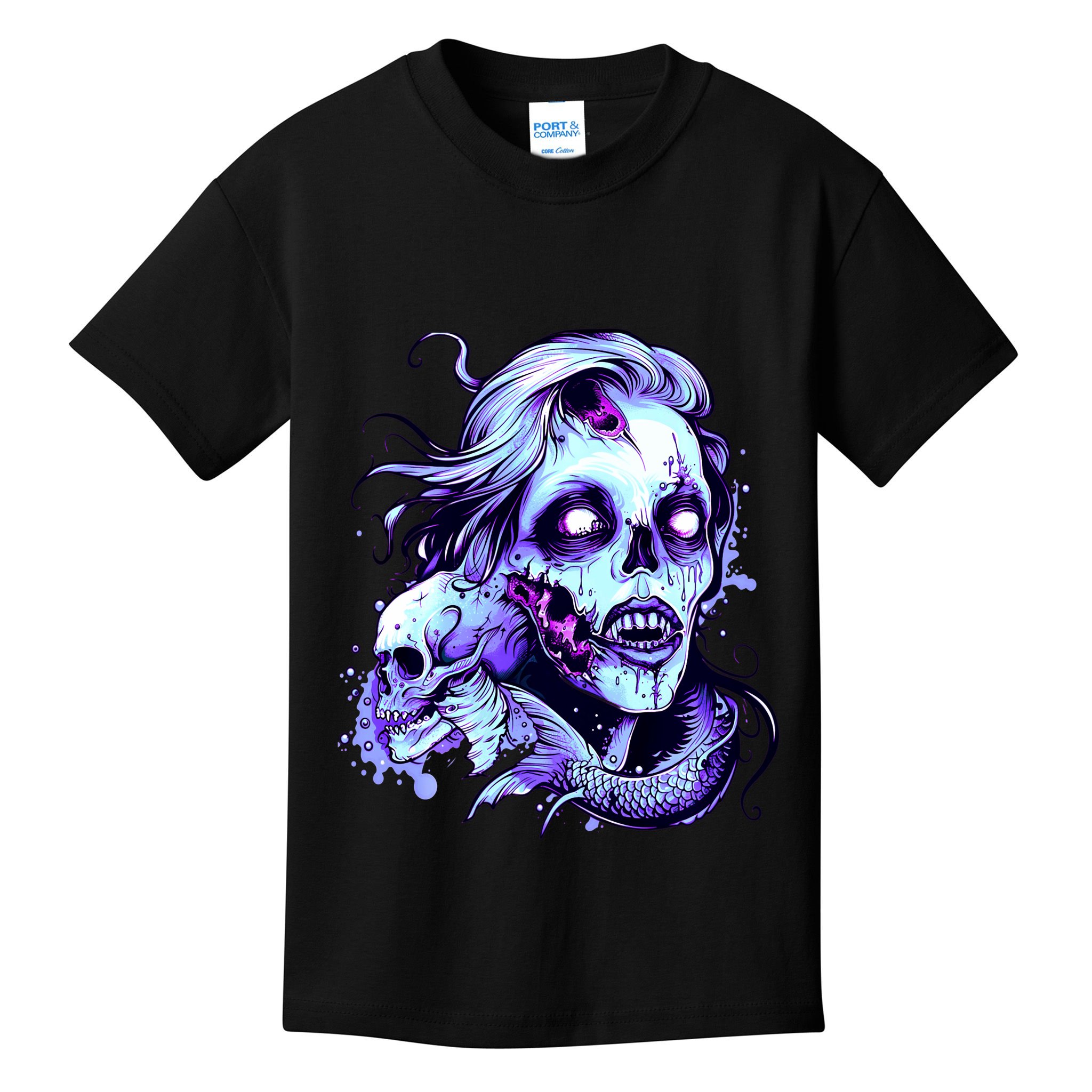 Scary Mermaid Zombie Creepy Adult Halloween Mermaid Art Kids T-Shirt