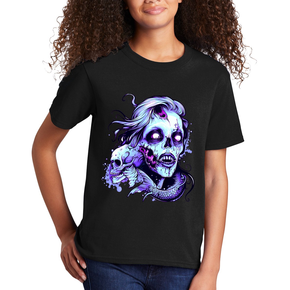 Scary Mermaid Zombie Creepy Adult Halloween Mermaid Art Kids T-Shirt