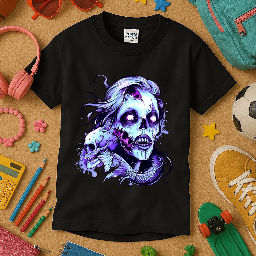 Scary Mermaid Zombie Creepy Adult Halloween Mermaid Art Kids T-Shirt