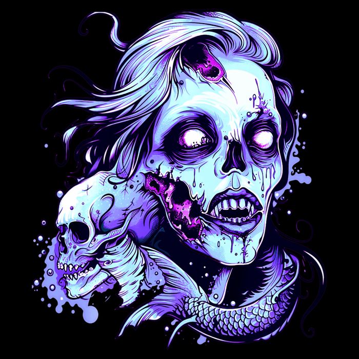 Scary Mermaid Zombie Creepy Adult Halloween Mermaid Art Kids T-Shirt