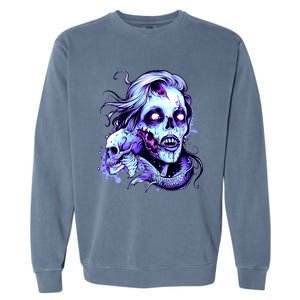 Scary Mermaid Zombie Creepy Adult Halloween Mermaid Art Garment-Dyed Sweatshirt