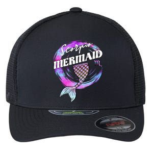 Scorpio Mermaid Zodiac Sign With Mermaid Tail Gift Flexfit Unipanel Trucker Cap