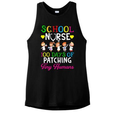 School Nurse 100 Days Of School Funny Patching Tiny Humans Ladies PosiCharge Tri-Blend Wicking Tank