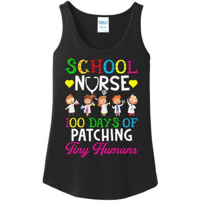 School Nurse 100 Days Of School Funny Patching Tiny Humans Ladies Essential Tank