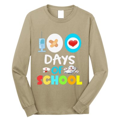 School Nurse 100 Days Of School Gift Teacher Student Nursing Long Sleeve Shirt