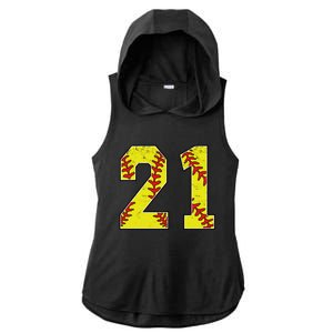 Softball Number 21 Mom Dad Show Support Favorite Player Great Gift Ladies PosiCharge Tri-Blend Wicking Draft Hoodie Tank