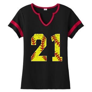 Softball Number 21 Mom Dad Show Support Favorite Player Great Gift Ladies Halftime Notch Neck Tee