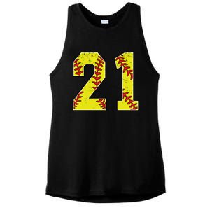 Softball Number 21 Mom Dad Show Support Favorite Player Great Gift Ladies PosiCharge Tri-Blend Wicking Tank