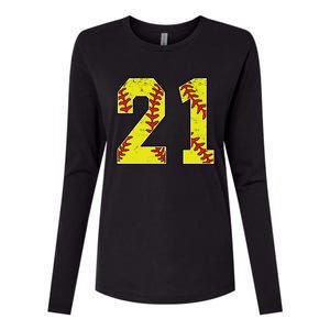 Softball Number 21 Mom Dad Show Support Favorite Player Great Gift Womens Cotton Relaxed Long Sleeve T-Shirt