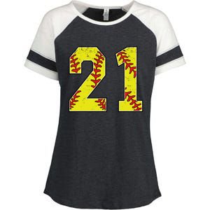 Softball Number 21 Mom Dad Show Support Favorite Player Great Gift Enza Ladies Jersey Colorblock Tee