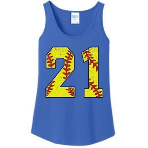 Softball Number 21 Mom Dad Show Support Favorite Player Great Gift Ladies Essential Tank