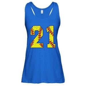 Softball Number 21 Mom Dad Show Support Favorite Player Great Gift Ladies Essential Flowy Tank