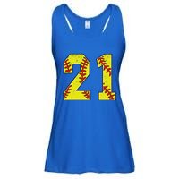 Softball Number 21 Mom Dad Show Support Favorite Player Great Gift Ladies Essential Flowy Tank