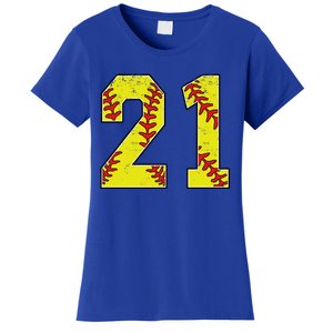 Softball Number 21 Mom Dad Show Support Favorite Player Great Gift Women's T-Shirt