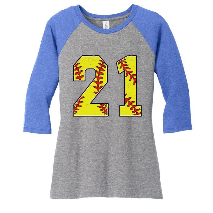 Softball Number 21 Mom Dad Show Support Favorite Player Great Gift Women's Tri-Blend 3/4-Sleeve Raglan Shirt