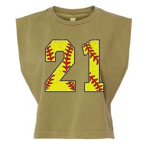 Softball Number 21 Mom Dad Show Support Favorite Player Great Gift Garment-Dyed Women's Muscle Tee