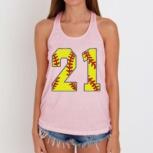 Softball Number 21 Mom Dad Show Support Favorite Player Great Gift Women's Knotted Racerback Tank