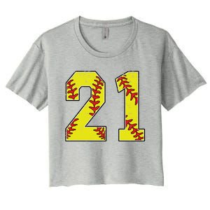 Softball Number 21 Mom Dad Show Support Favorite Player Great Gift Women's Crop Top Tee