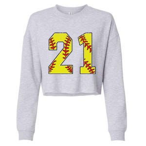 Softball Number 21 Mom Dad Show Support Favorite Player Great Gift Cropped Pullover Crew