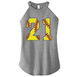 Softball Number 21 Mom Dad Show Support Favorite Player Great Gift Women's Perfect Tri Rocker Tank