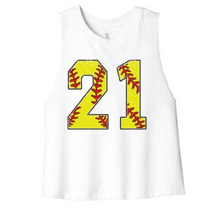 Softball Number 21 Mom Dad Show Support Favorite Player Great Gift Women's Racerback Cropped Tank