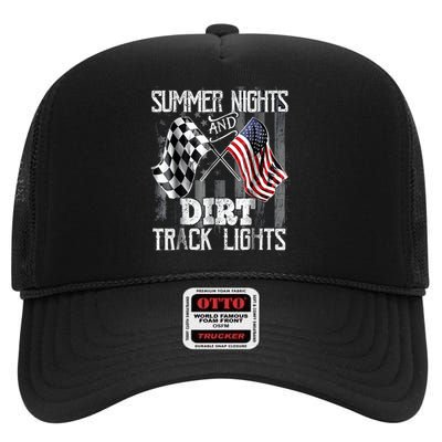 Summer Nights And Dirt Track Lights Sprint Car Racing High Crown Mesh Back Trucker Hat