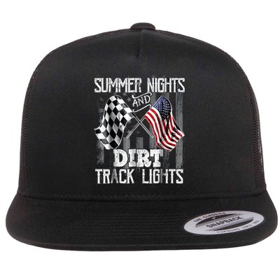 Summer Nights And Dirt Track Lights Sprint Car Racing Flat Bill Trucker Hat