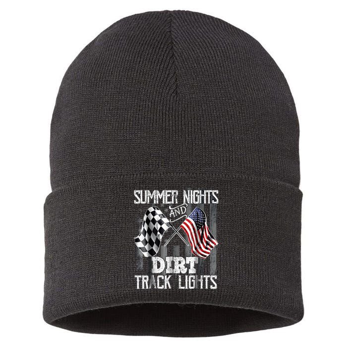 Summer Nights And Dirt Track Lights Sprint Car Racing Sustainable Knit Beanie