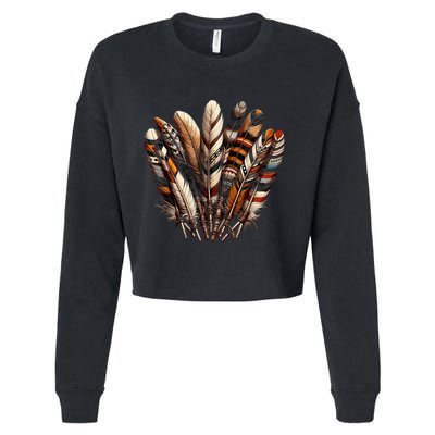 Southwest Native American Indian Feather Cropped Pullover Crew