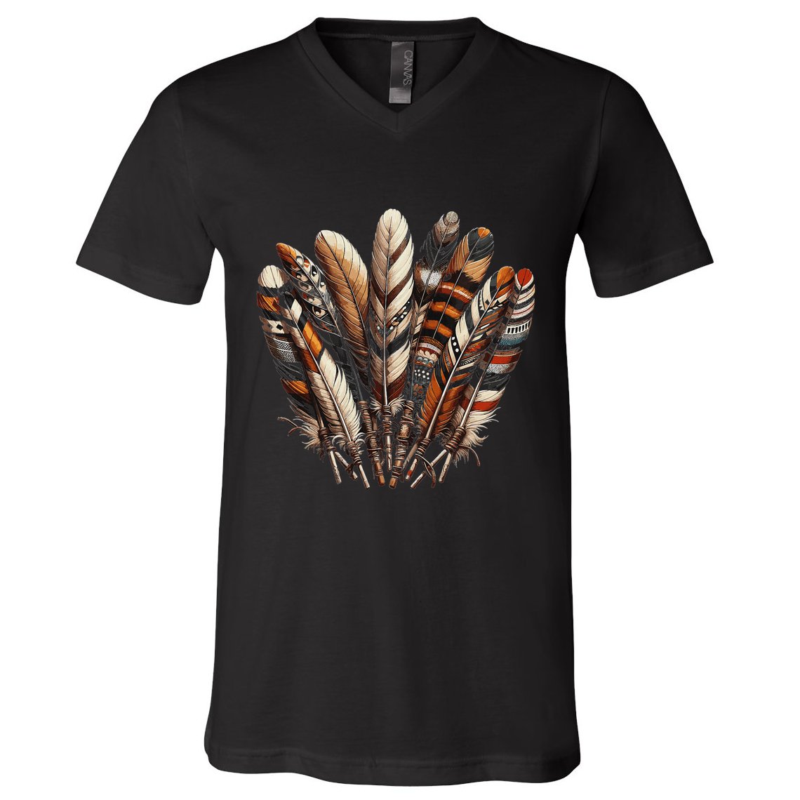 Southwest Native American Indian Feather V-Neck T-Shirt