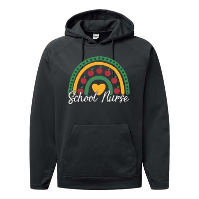 School Nurse Apple Rainbow Heart Performance Fleece Hoodie