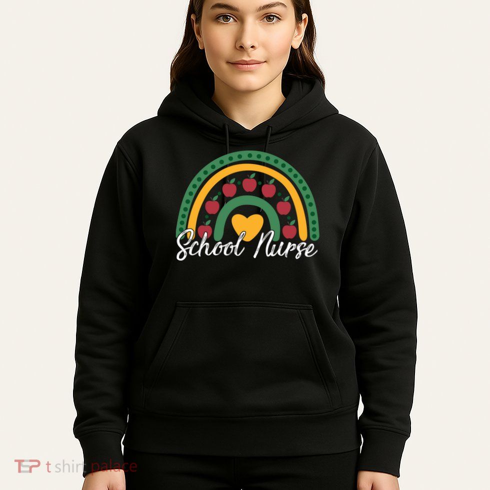 School Nurse Apple Rainbow Heart Hoodie