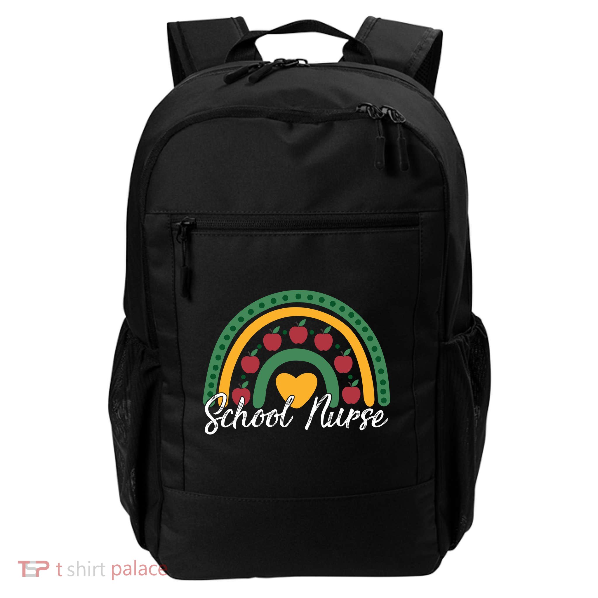 School Nurse Apple Rainbow Heart Daily Commute Backpack