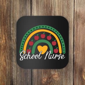 School Nurse Apple Rainbow Heart Coaster