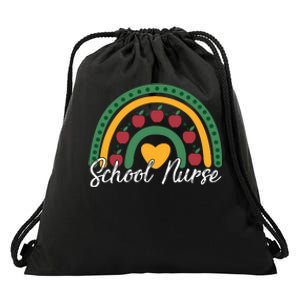 School Nurse Apple Rainbow Heart Drawstring Bag