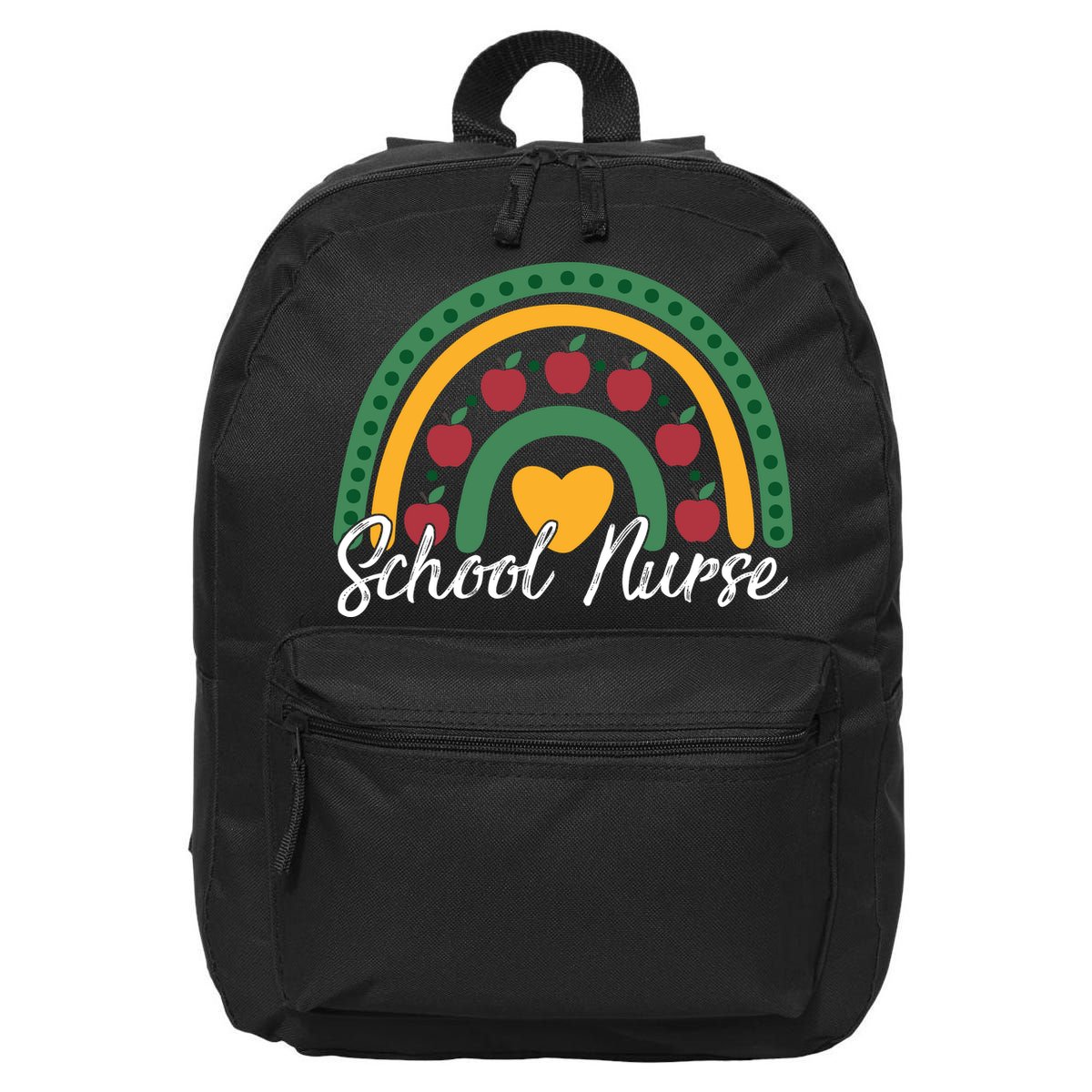 School Nurse Apple Rainbow Heart 16 in Basic Backpack