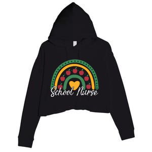 School Nurse Apple Rainbow Heart Crop Fleece Hoodie