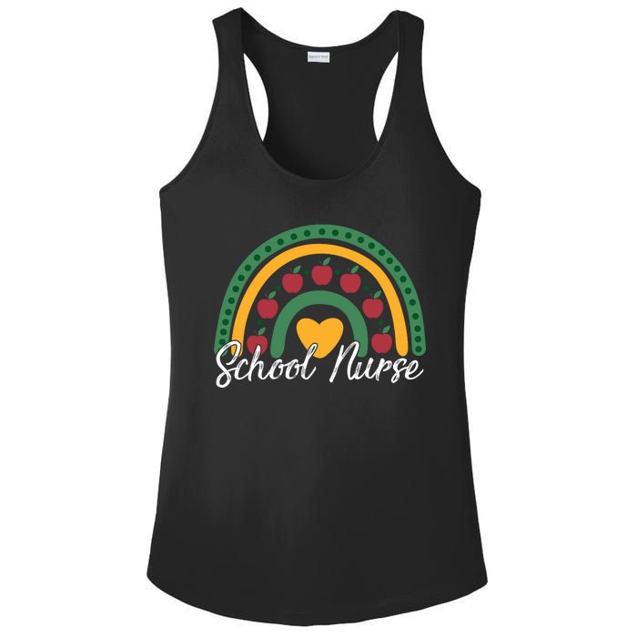 School Nurse Apple Rainbow Heart Ladies PosiCharge Competitor Racerback Tank