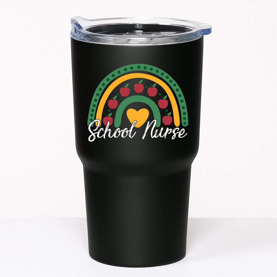 School Nurse Apple Rainbow Heart Tumbler