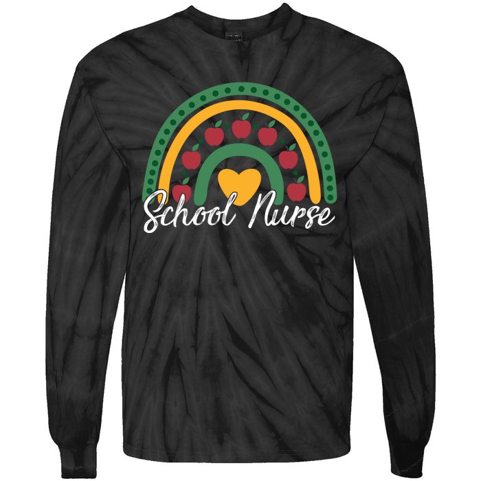 School Nurse Apple Rainbow Heart Tie-Dye Long Sleeve Shirt