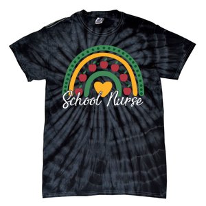 School Nurse Apple Rainbow Heart Tie-Dye T-Shirt