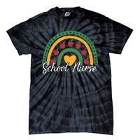 School Nurse Apple Rainbow Heart Tie-Dye T-Shirt