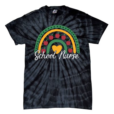 School Nurse Apple Rainbow Heart Tie-Dye T-Shirt