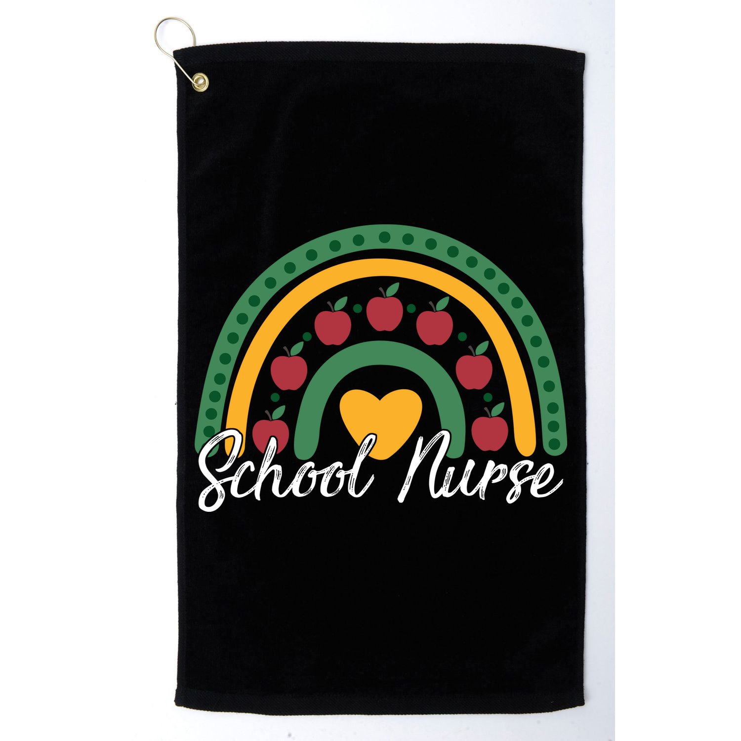 School Nurse Apple Rainbow Heart Golf Towel