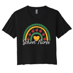 School Nurse Apple Rainbow Heart Women's Crop Top Tee