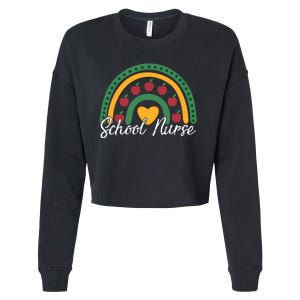 School Nurse Apple Rainbow Heart Cropped Pullover Crew