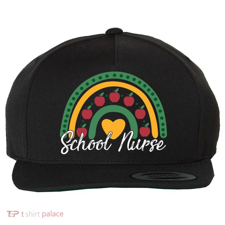 School Nurse Apple Rainbow Heart Wool Snapback Cap