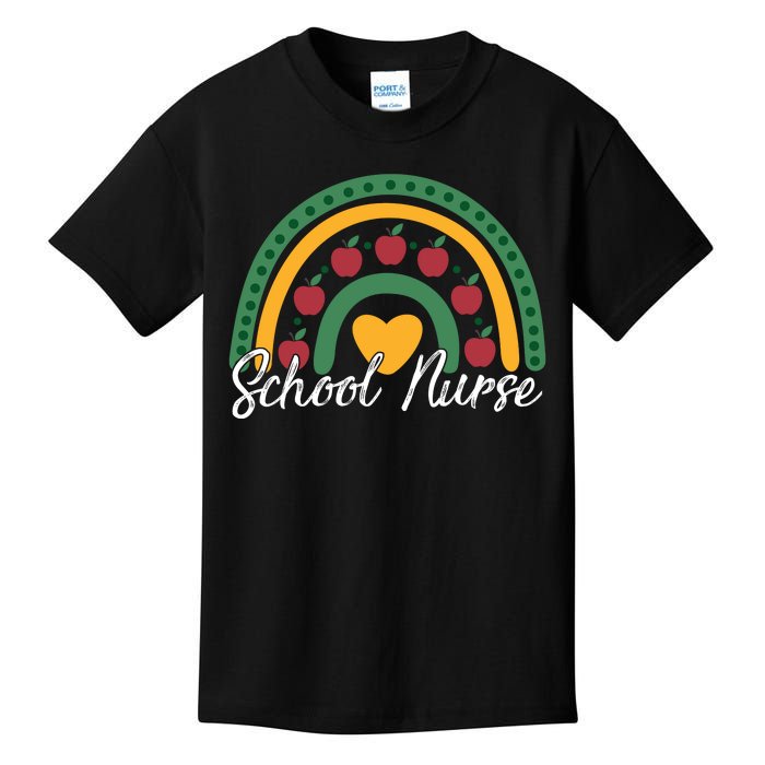 School Nurse Apple Rainbow Heart Kids T-Shirt