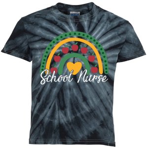 School Nurse Apple Rainbow Heart Kids Tie-Dye T-Shirt