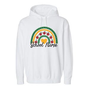 School Nurse Apple Rainbow Heart Garment-Dyed Fleece Hoodie